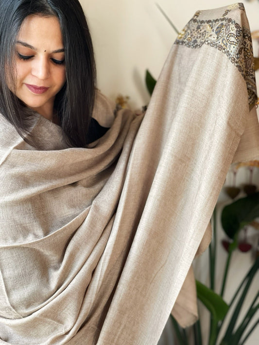 Lite Brown Woven Pashmina Shawl with Self and Kaani Pallu - Masakalee