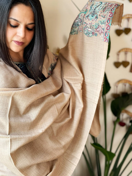Lite Brown Woven Pashmina Stole with Kaani Pallu - Masakalee