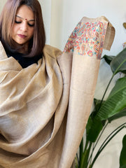 Lite Brown Woven Pashmina Zari Shawl with Kaani Pallu - Masakalee