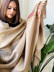 Lite Brown Woven Pashmina Zari Shawl with Kaani Pallu - Masakalee
