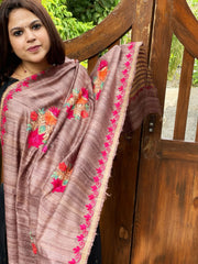 Lite Chocolate Kashmiri Aari Embroidered Dupatta in Geecha Silk - Masakalee