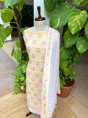 Lite Pink Handwoven Khaddi 3 - Piece Suit Set in Pure Georgette - Masakalee