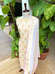 Lite Pink Handwoven Khaddi 3 - Piece Suit Set in Pure Georgette - Masakalee