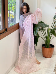 Lite Pink Organza Dupatta with Pitta Work Butas and Gota Lace Border - Masakalee