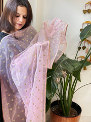 Lite Pink Organza Dupatta with Pitta Work Butas and Gota Lace Border - Masakalee