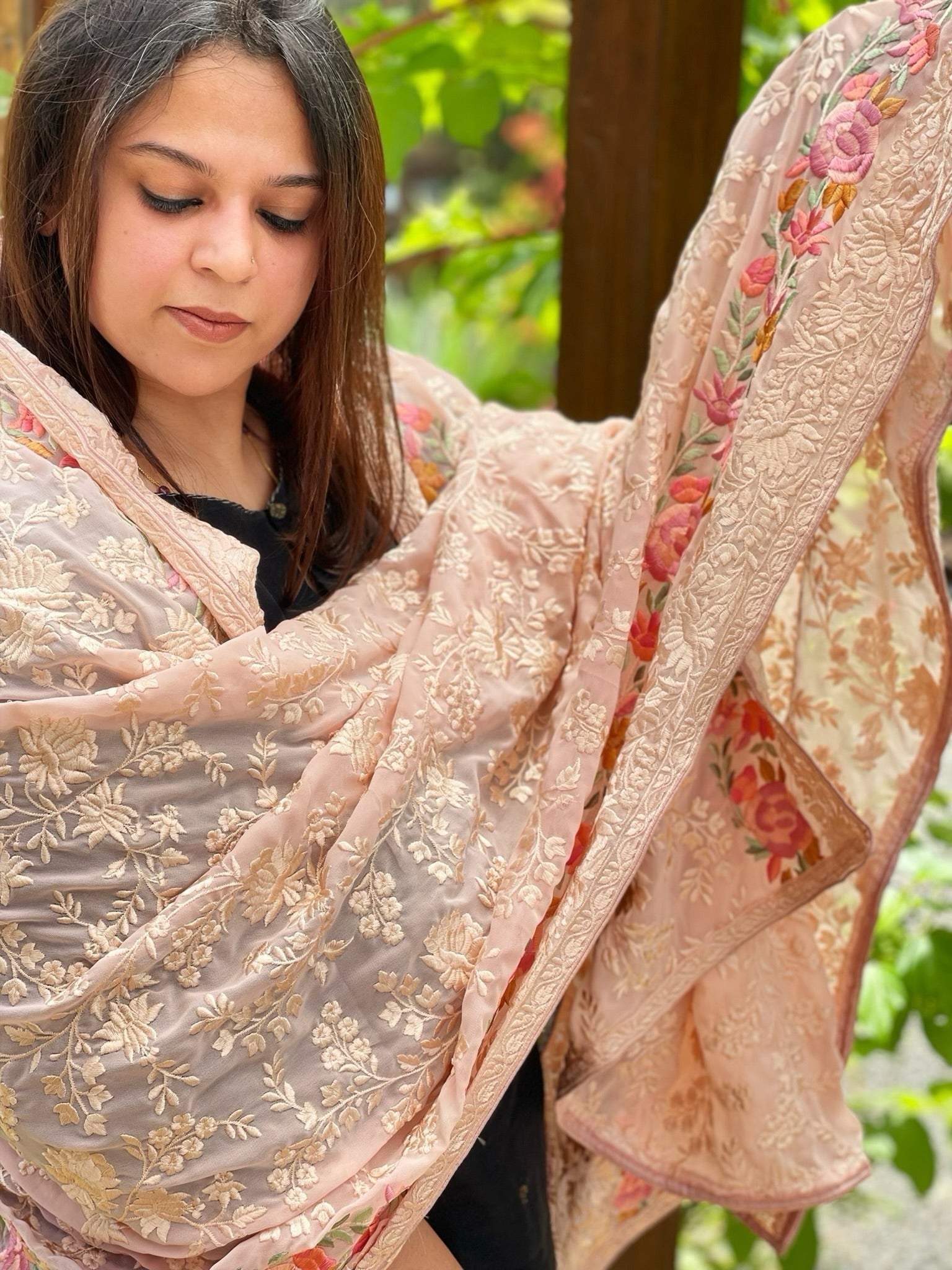 Lite Pink Parsi Gara Embroidery Dupatta in Georgette - Masakalee