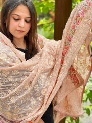 Lite Pink Parsi Gara Embroidery Dupatta in Georgette - Masakalee