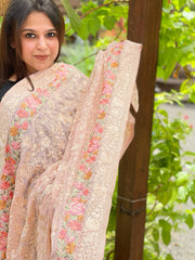 Lite Pink Parsi Gara Embroidery Dupatta in Georgette - Masakalee