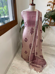 Lite Plum Handblock Printed Suit Set in Pure Linen - Masakalee