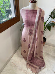 Lite Plum Handblock Printed Suit Set in Pure Linen - Masakalee