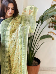 Lite yellow Mul Cotton Handblock Printed Dupatta - Masakalee