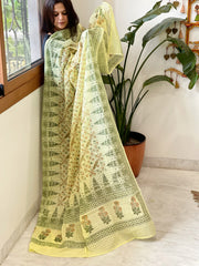 Lite yellow Mul Cotton Handblock Printed Dupatta - Masakalee