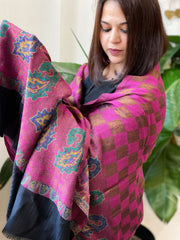 Magenta Pink Woven Pashmina Zari Shawl with Kaani Pallu - Masakalee