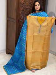 Mango Yellow Dupatta Set (Kurta+Dupatta) with Handblock Print in Pure Tussar Silk - Masakalee