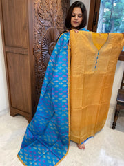 Mango Yellow Dupatta Set (Kurta+Dupatta) with Handblock Print in Pure Tussar Silk - Masakalee