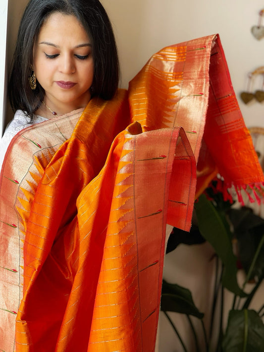 Mango Yellow Handwoven Paithani Dupatta in Pure Silk - Masakalee