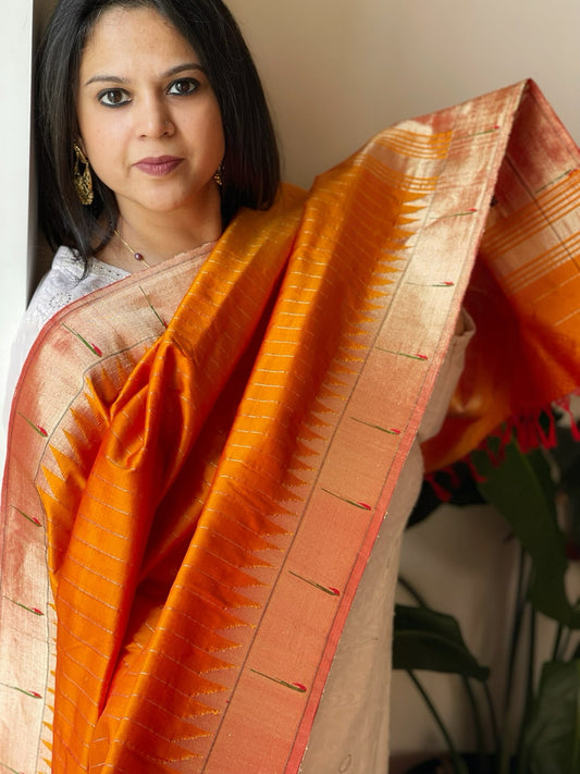 Mango Yellow Handwoven Paithani Dupatta in Pure Silk - Masakalee