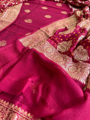 Maroon Banarasi Suit Set in Raw Silk with Neemzari Bandhani Dupatta - Masakalee