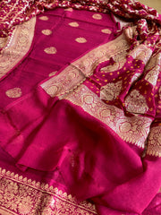 Maroon Banarasi Suit Set in Raw Silk with Neemzari Bandhani Dupatta - Masakalee