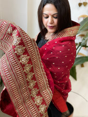 Maroon Chinon Dupatta with Sequin and Aari Embroidery - Masakalee