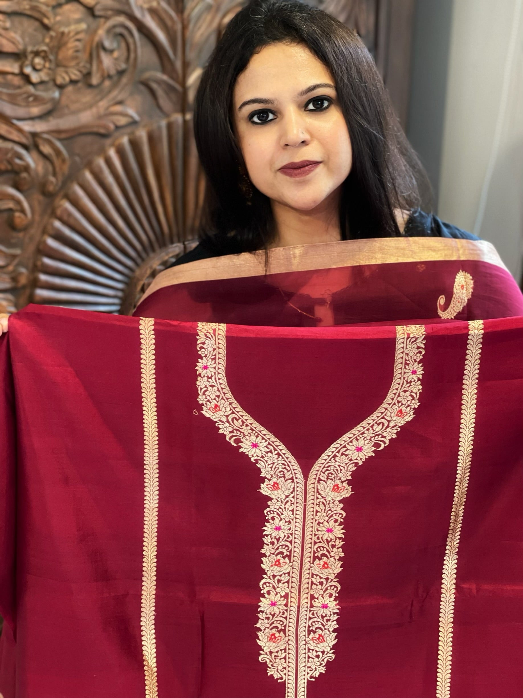 Maroon Designer Banarasi Suit Set in Pure Silk - Masakalee