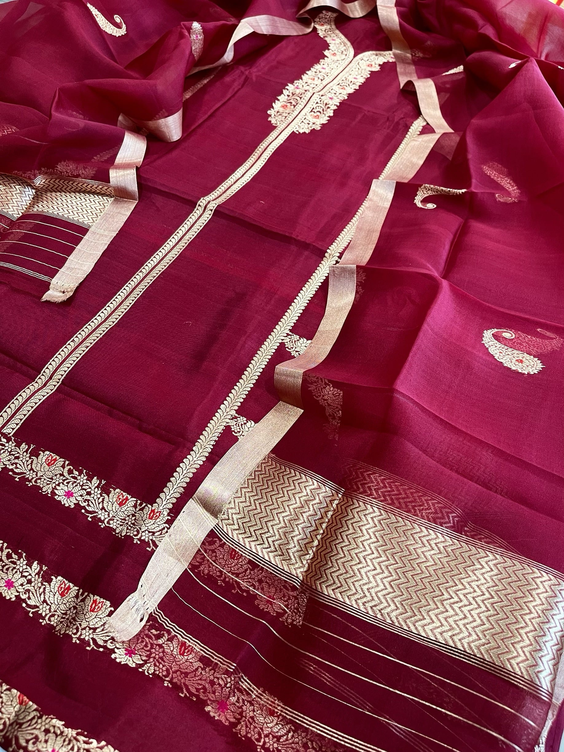 Maroon Designer Banarasi Suit Set in Pure Silk - Masakalee