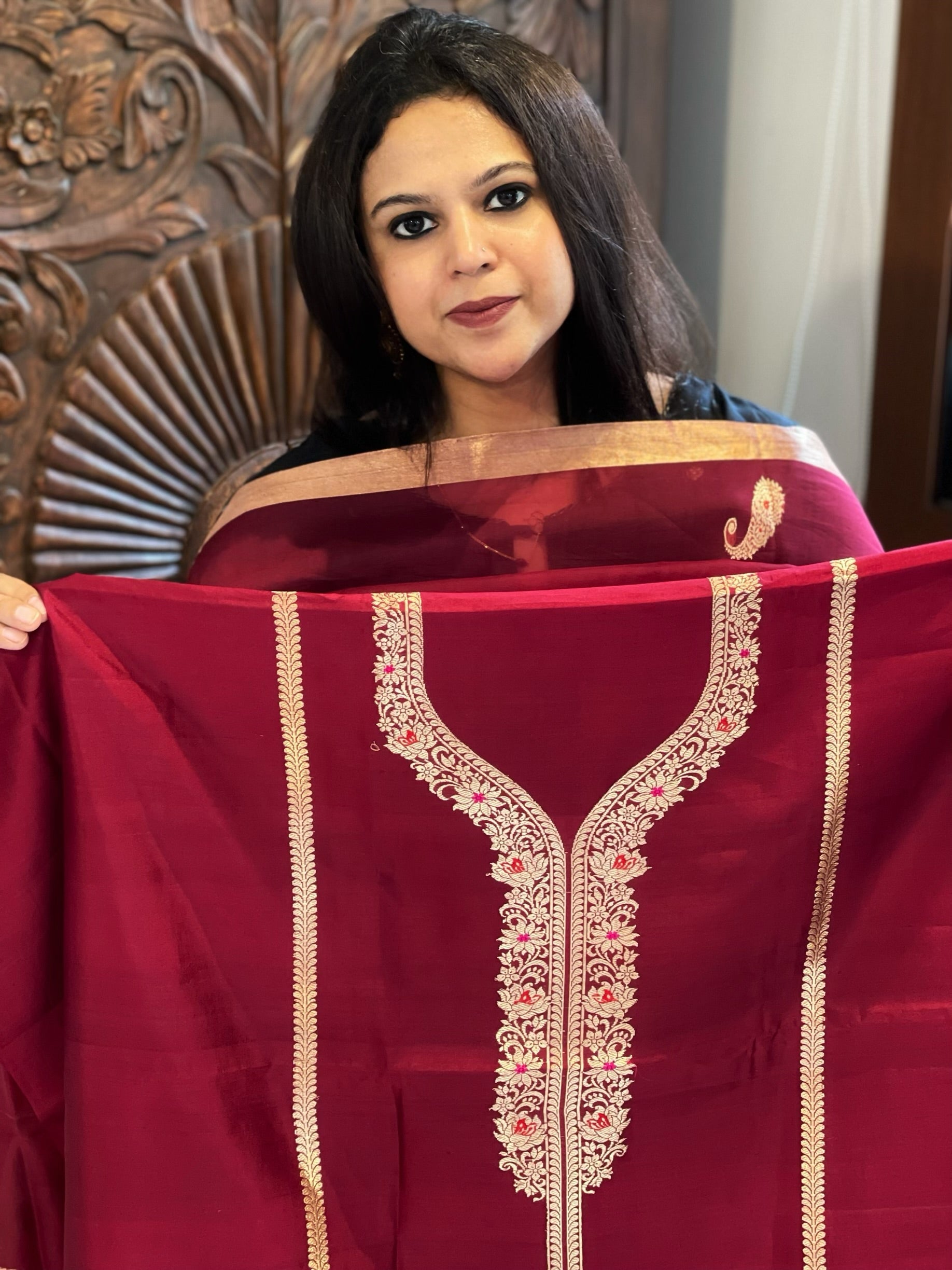 Maroon Designer Banarasi Suit Set in Pure Silk - Masakalee