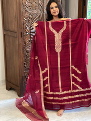 Maroon Designer Banarasi Suit Set in Pure Silk - Masakalee