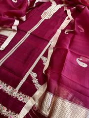 Maroon Designer Banarasi Suit Set in Pure Silk - Masakalee