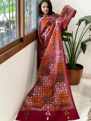 Maroon Handmade Kantha Dupatta in Pure Cotton - Masakalee