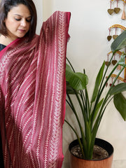 Maroon Handmade Kantha Dupatta in Silk - Masakalee