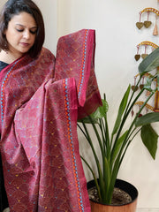 Maroon Handmade Kantha Dupatta in Silk - Masakalee
