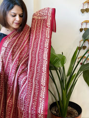 Maroon Handmade Kantha Dupatta in Silk - Masakalee