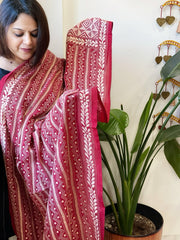 Maroon Handmade Kantha Dupatta in Silk - Masakalee