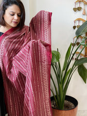 Maroon Handmade Kantha Dupatta in Silk - Masakalee