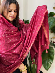 Maroon Handwoven Muga Silk dupattas with Hand Embroidery - Masakalee