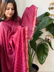 Maroon Handwoven Muga Silk dupattas with Hand Embroidery - Masakalee
