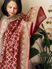 Maroon Handwoven NeemZari Bareek Bandhani with Dabka Handwork in Pure Georgette - Masakalee
