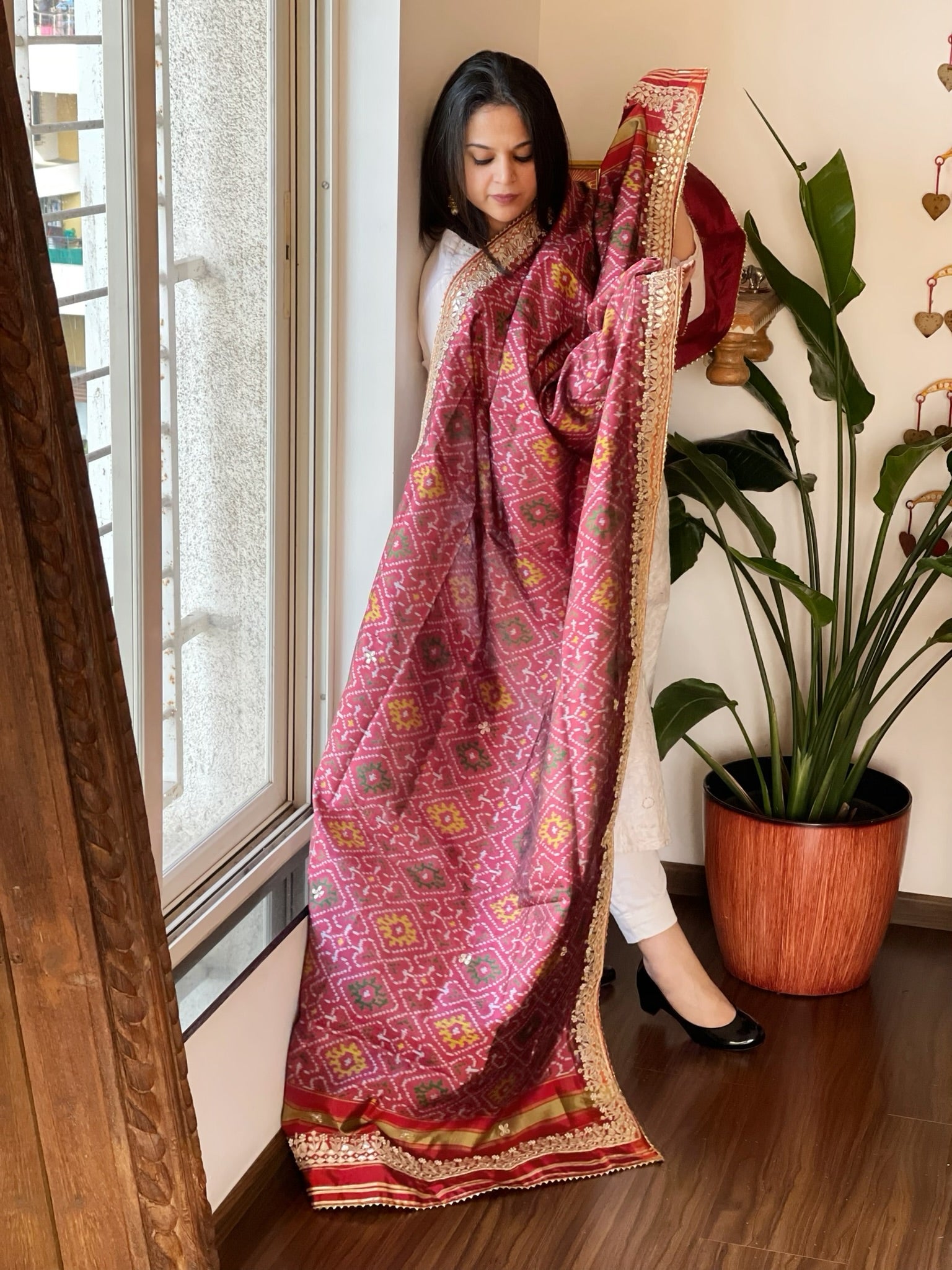 Maroon Handwoven Rajkot Patola with Gotapatti Handwork in Pure Silk - Masakalee