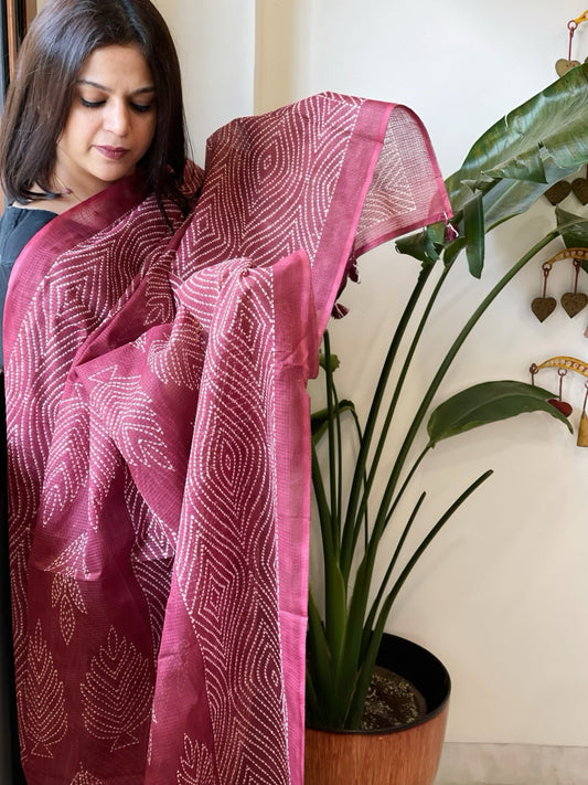 Maroon Kota Cotton Handblock Printed Dupatta - Masakalee