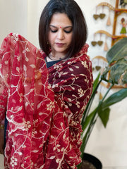 Maroon Net Dupatta with Sequin and Cut Daana Embroidery - Masakalee