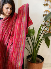 Maroon, Orange Handmade Kantha Dupatta in Silk - Masakalee