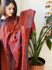 Maroon, Orange Handmade Kantha Dupatta in Silk - Masakalee
