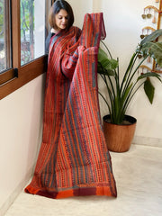 Maroon, Orange Handmade Kantha Dupatta in Silk - Masakalee