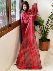 Maroon, Orange Handmade Kantha Dupatta in Silk - Masakalee