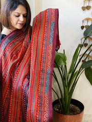 Maroon, Orange Handmade Kantha Dupatta in Silk - Masakalee