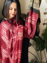 Maroon Shibori with Ajrakh Dupatta in Modal Silk - Masakalee