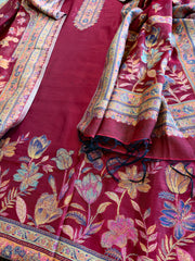 Maroon Suit Set with Handwoven Kaani and Zari in Pure Silk - Masakalee