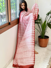Maroon, White Handmade Shibori Dupatta in Eri (Ahimsa) Silk - Masakalee