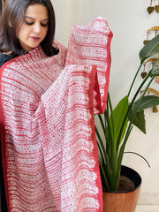 Maroon, White Handmade Shibori Dupatta in Eri (Ahimsa) Silk - Masakalee